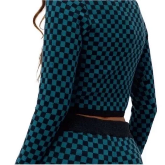 NWT Daydreamer Checkered Long Sleeve Crop Top Size L - Picture 4 of 5